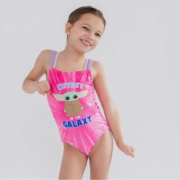 Girls STAR WARS The Mandalorian Baby Grogu/Yoda One-Piece Swimsuit. Size 5. NWOT - Picture 1 of 6